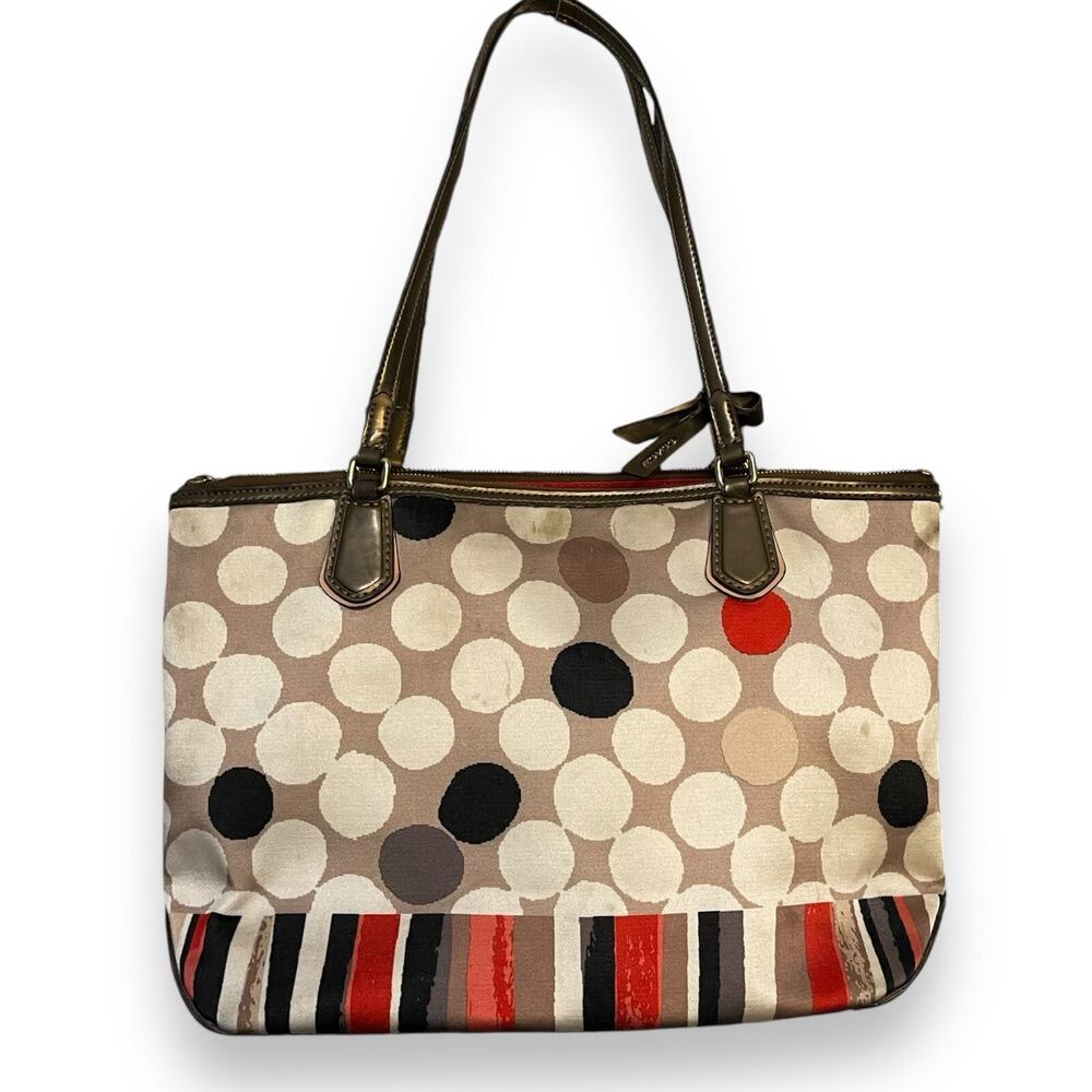 Coach Shoulder Bag 25126 Poppy Watercolor Polka Dot Women's Zip Casual FLAWED